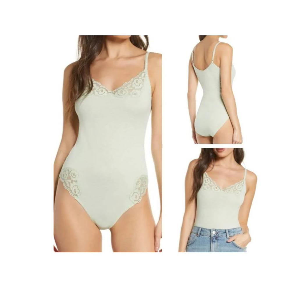 Intimately Free People Green Lace Strappy Bodysuit Top NEW Size Small